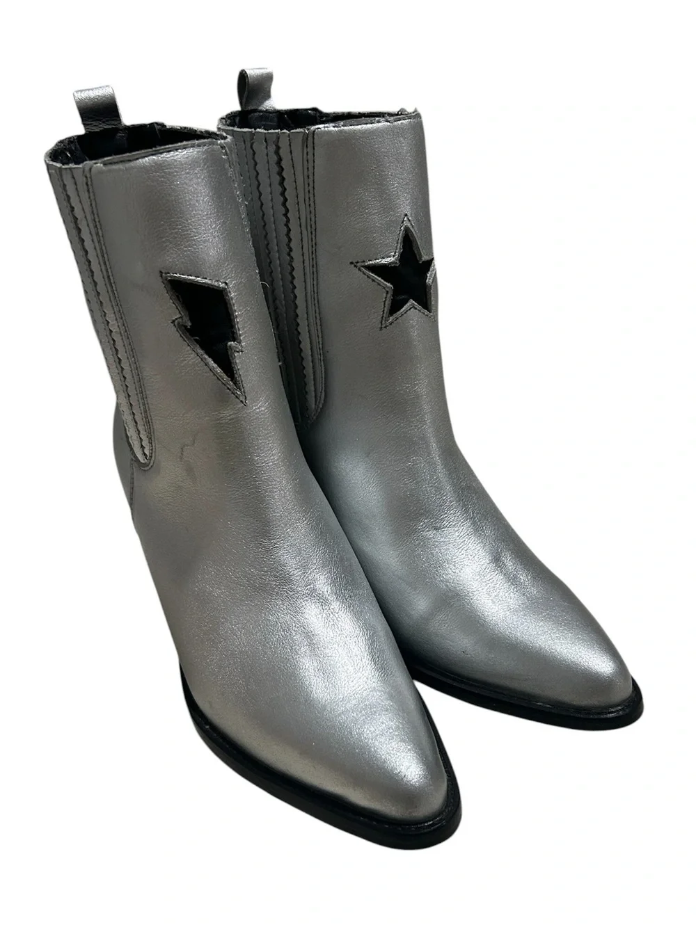 NEW BALA DI GALA women's Lyra Silver  premium leather ankle boots size 8